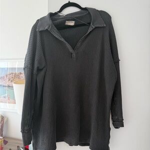 We The Free Charcoal Waffle Knit Top